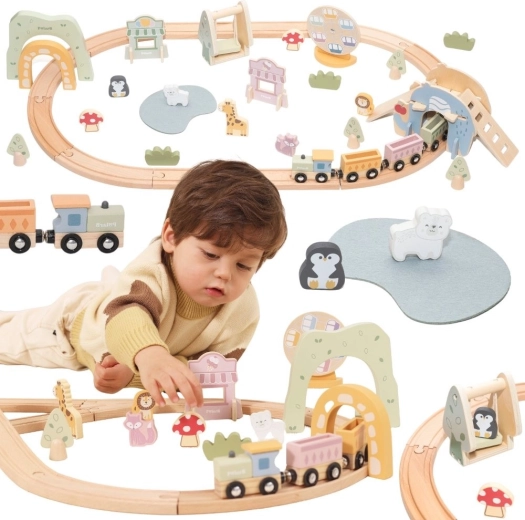 Viga wooden train set, 62 pieces