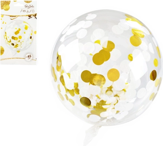 Celebrate! transparent balloon with gold confetti