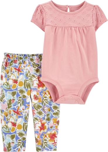 Carter's 2-osaline beebikomplekt – lühikeste varrukatega bodi ja retuusid Pink Embroidery (tüdrukule)