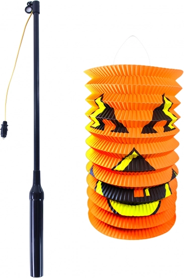 Halloweeni kõrvitsa latern 15 cm koos helendava pulgaga 40 cm