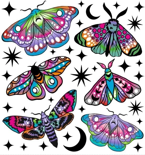 Colorful iron-on transfers – small moths, small sheet