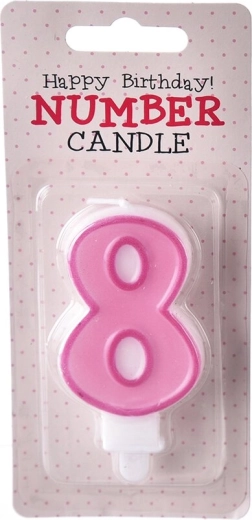 Number 8 Pink Birthday Cake Candle, 7 cm
