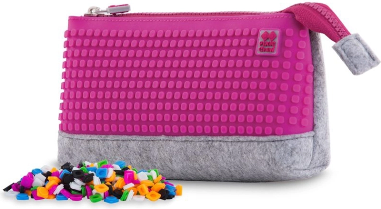 Pixie Crew large pencil case, gray with fuchsia panel