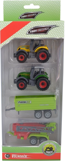 Farm service – põllumajandusmasinate komplekt 1:64 (2 traktorit, haagis ja prits)