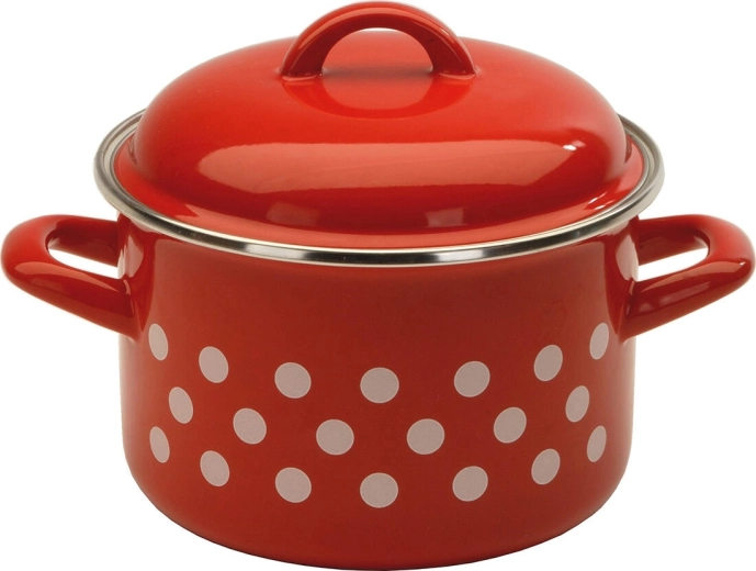 Enamelled pot with lid Dots 14 cm, 1.5 l, red