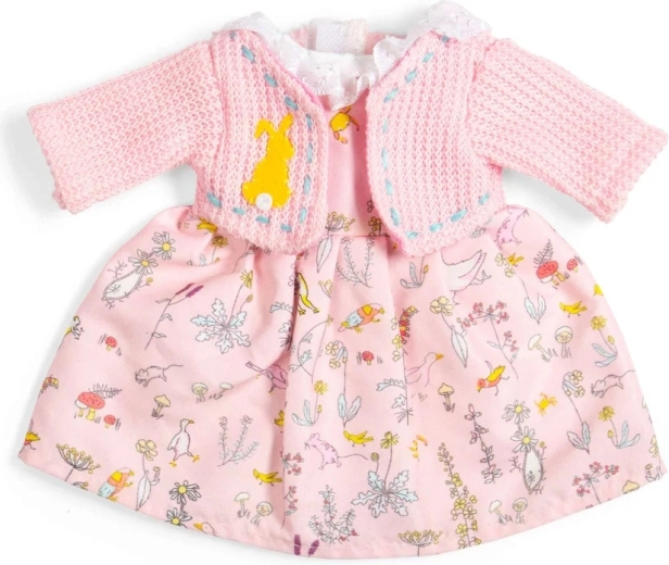 Bigjigs Toys nature-print dress and pink cardigan for a 34 cm doll