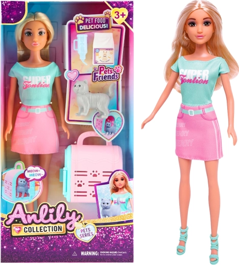 Doll with carrier box and cat