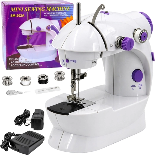 Portable mini sewing machine with LED light, 2 speeds and foot pedal