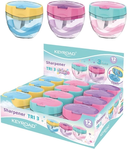 Keyroad Tri Plus pastelltoonis pliiatsiteritaja, kolme avaga ja suure mahutavusega konteineriga