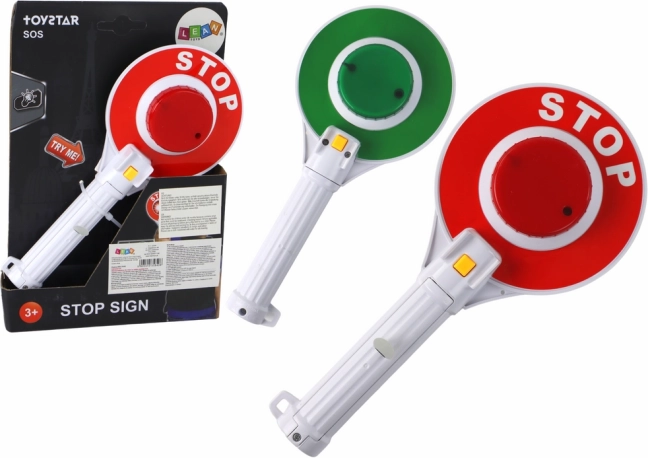 Laste politsei kahepoolne märgilabidas tuledega peatu/sõida