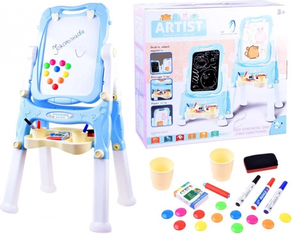 Laste kahepoolne magnet- ja kriiditahvel molbertil – Modrá