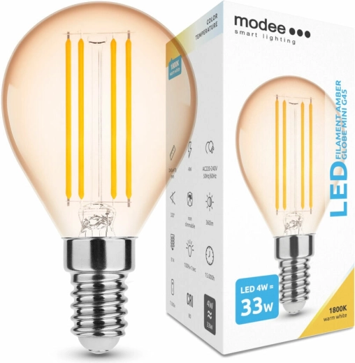 Modee LED Filament Bulb Amber Globe Mini G45 4 W E14, 360 lm, warm white, dimmable