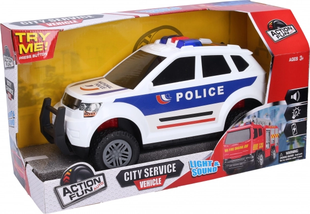31 cm pikkune inertsmehhanismiga politseiauto valgus- ja heliefektidega