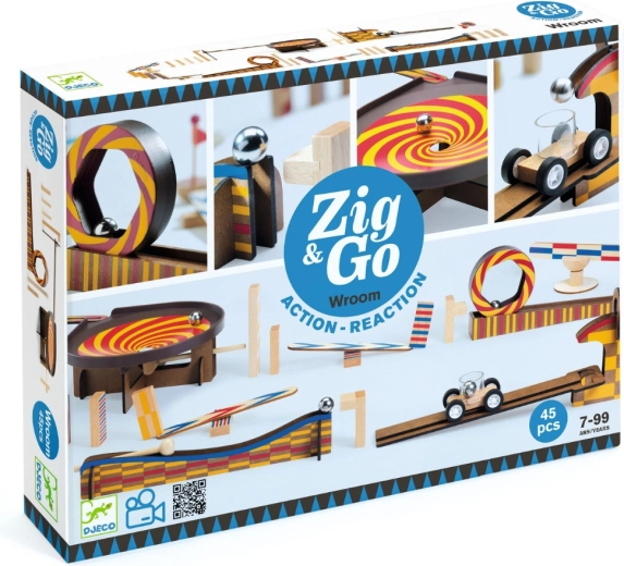 Djeco wooden marble run Zig & Go, 45 pieces