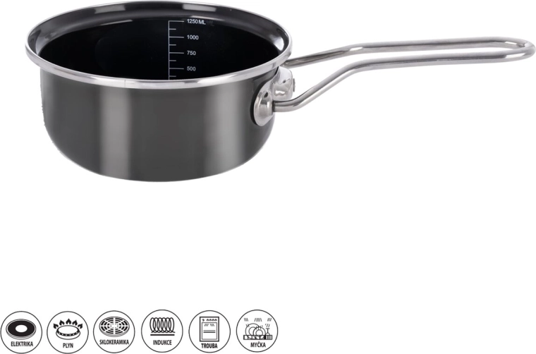 METALIC enamel saucepan with rolled rim, 18 cm