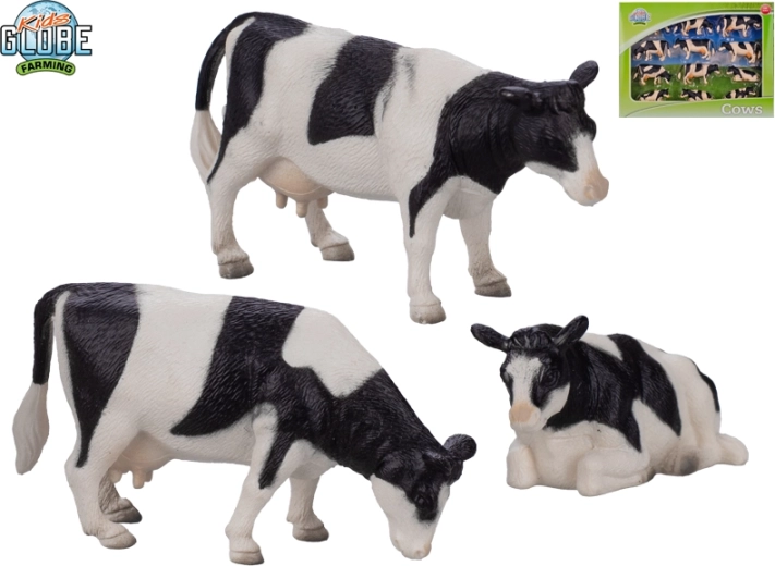 Mustvalgete lehmade figurinikomplekt 1:32 Kids Globe Farming (12 tk)