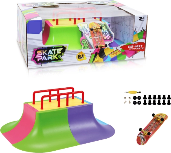Modular skatepark set 6-in-1 with multi-rail and fingerboard