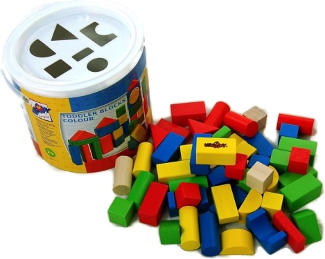 Puidust klotsid väikelastele ämbris kujundisorteerijaga