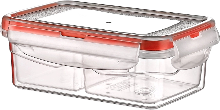 Plastist ristkülikukujuline toidukarp 400 ml klambrite ja kaanega, jaotatud