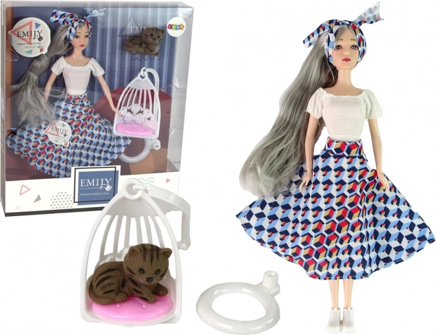 Nukk EMILY hallide juustega kassipoja ja kiigega