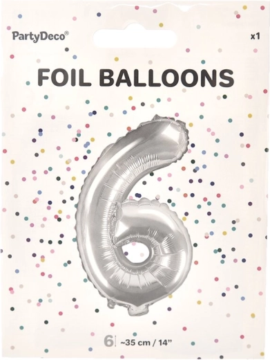 Silver foil balloon number 6, 35 cm