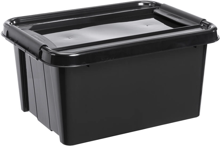 Kaanega hoiukast 32 l taaskasutatud plastist, must