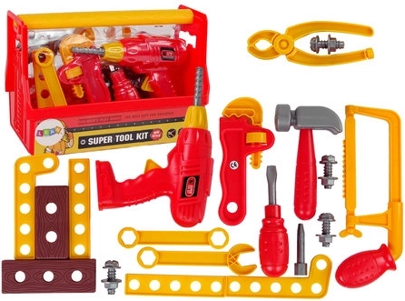 Children's tool set with case, drill and pliers – red
