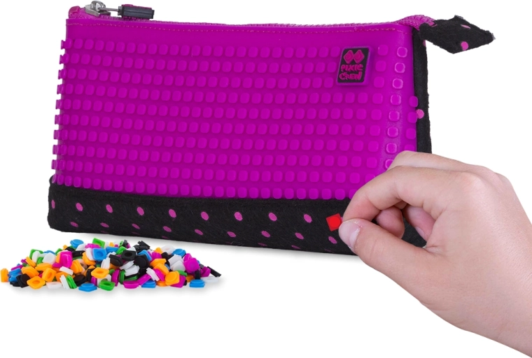 Pixie Crew large black pencil case with fuchsia dot