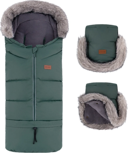 Petite&Mars talvekomplekt: magamiskott Arctic 4v1 ja käru kindad Furry khaki