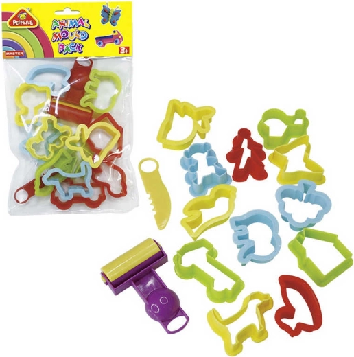 Set of plastic cutters with a knife and rolling pin (12 pcs)