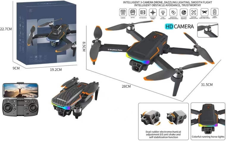 Remote-Control HD Camera Drone, Foldable Quadcopter with App