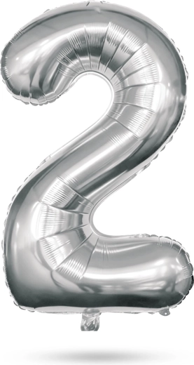 Silver Foil Birthday Balloon Number 2, 40 Inches