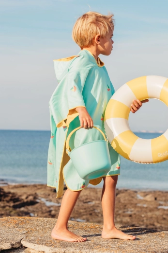 Quut laste rannapontšo kapuutsiga Banana Blue