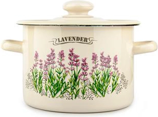 Emailitud pott kaanega 2 l Lavendel