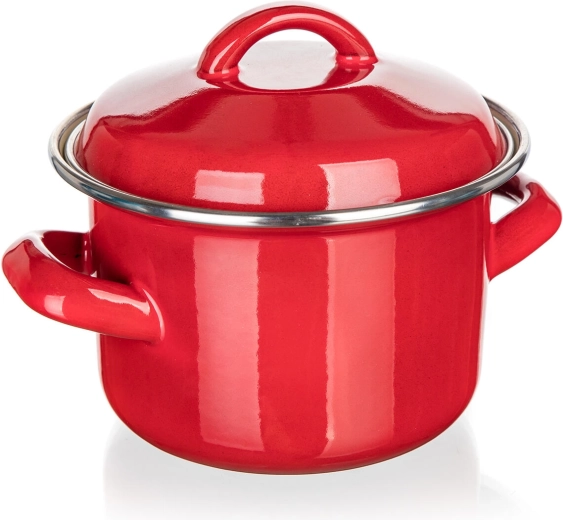 Enamel pot with lid 12 cm 0.78 l MILTON red