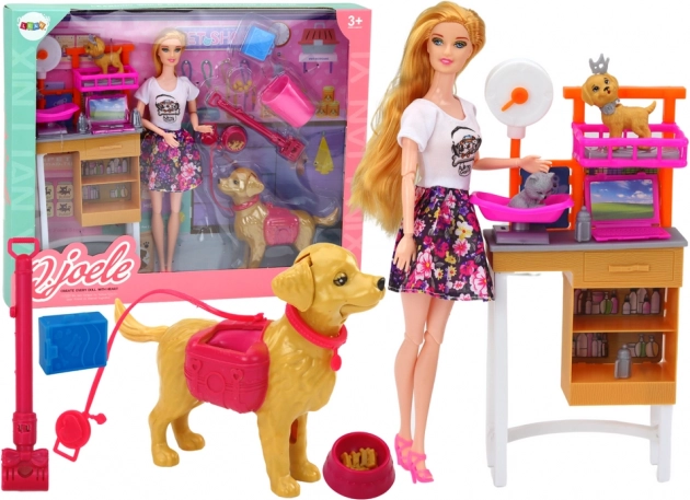 Experience set with doll and pets – veterinary care and grooming