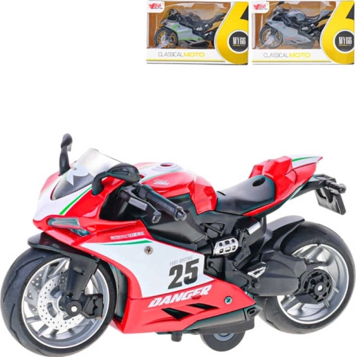 Metal racing motorcycle 14 cm 1:12 with pull-back action in a box - 1 piece