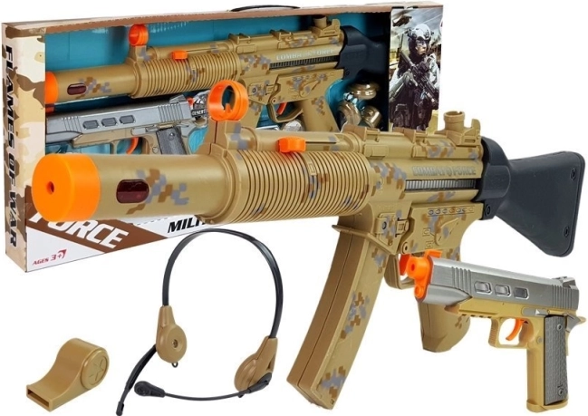 Military set for kids with two pistols, headset and whistle