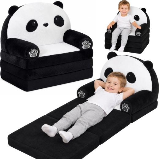 Kokkupandav 2in1 laste tugitool Panda (diivan ja lamamistool) must-valge