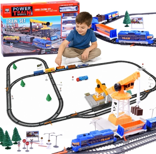Elektriline kaubarongirada Power Train World Cargo jaama ja kraanaga, 670 cm, 59 osa