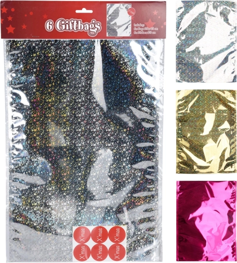 Gift cellophane bags with stickers 43 × 29 cm, color mix (6+6 pcs)