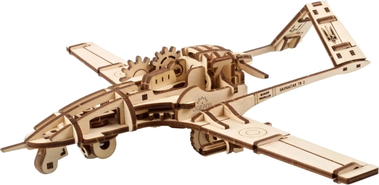 Ugears 3D wooden mechanical puzzle combat drone Bayraktar TB2