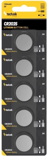 Technik Platinum lithium coin battery CR2025 3V, pack of 5