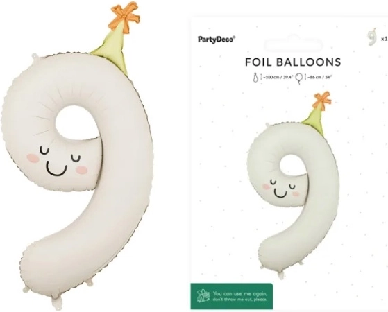 Fooliumõhupall number 9 kreemjas näoga