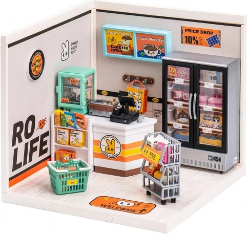 ROBOTIME Mini House – Supply Shop with LED Lighting