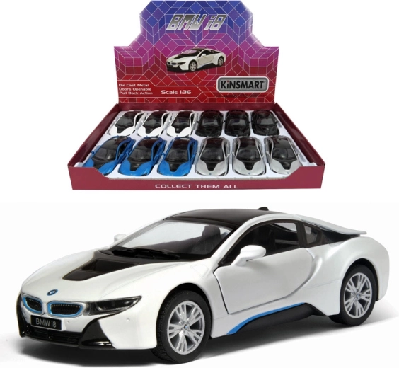Metallist mänguauto BMW i8 avanevate ustega ja tagasitõmbemehhanismiga