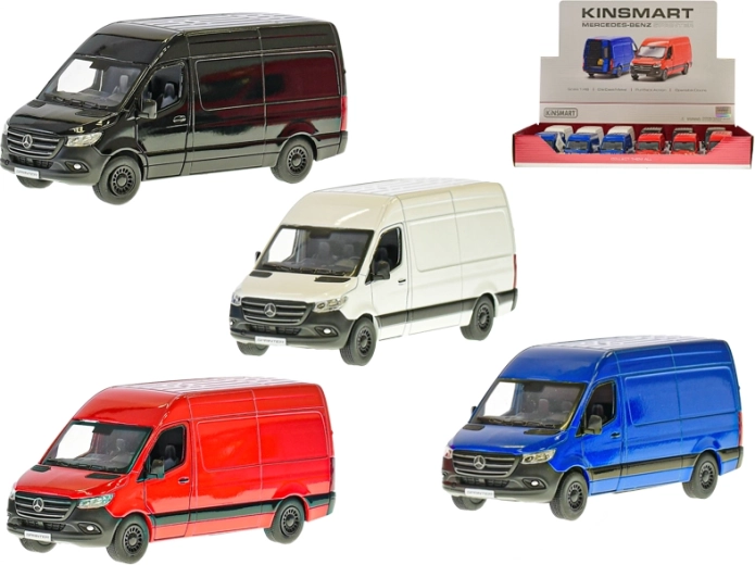 Kinsmart Mercedes‑Benz Sprinter metallmudel 1:48 avanevate ustega