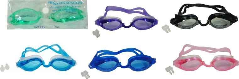 Swimming goggles with silicone seal and interchangeable nose bridges
