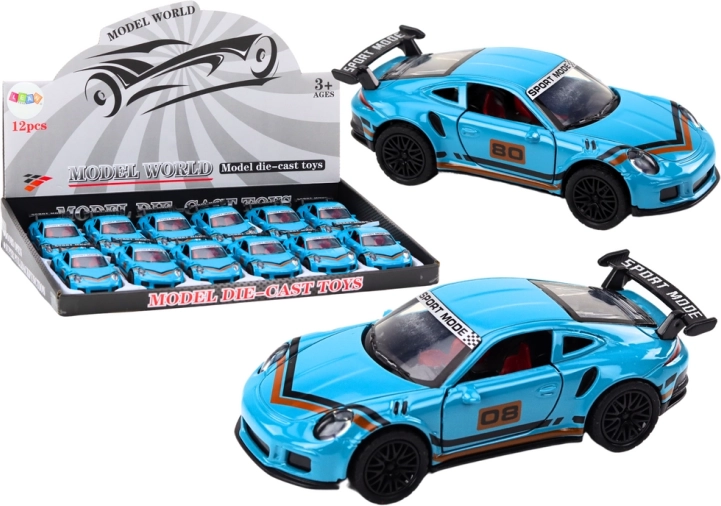 Metallist sportauto mudel 1:32 figuuri ja spoileriga – sinine