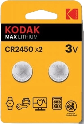 Kodak CR2450 3 V Lithium Button Battery, 2 pcs